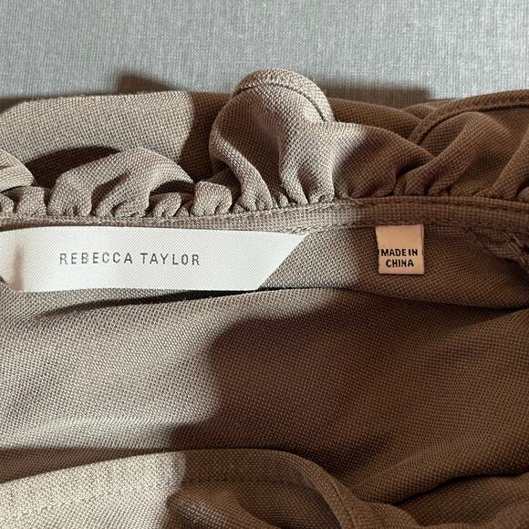 Rebecca Taylor Blouse Womens Medium Gray Peplum Hem Long Sleeve Ruffle Tie Neck - Picture 8 of 12